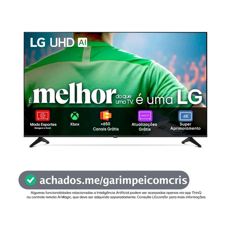 Smart TV LG UHD AI UA75 50 polegadas HDR10 Pro Processador α7 AI Ger8 webOS 25