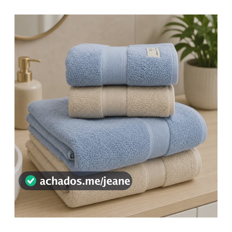Jogo De Banho Gigante Kit 4 Toalhas Algodão Nobre Camesa Azul/bege Liso