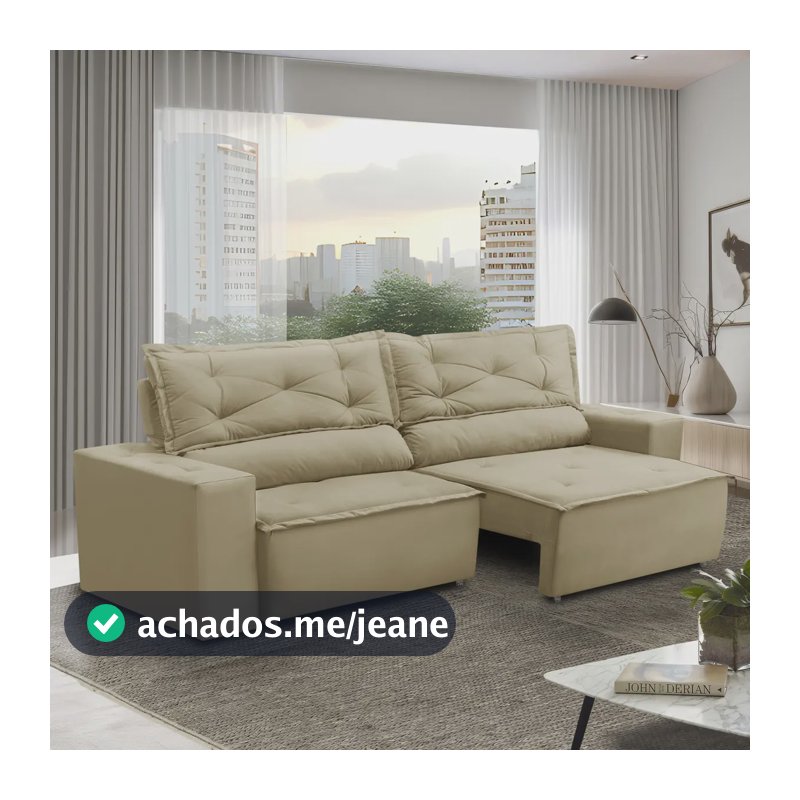 Sofá Retrátil E Reclinável Com Molas 1,80m Livia Suede Cor B Bege 2m Suede