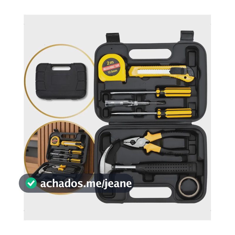 Kit De Ferramentas 8 Peças Jogo De Chaves Martelo Com Maleta Preto/amarelo