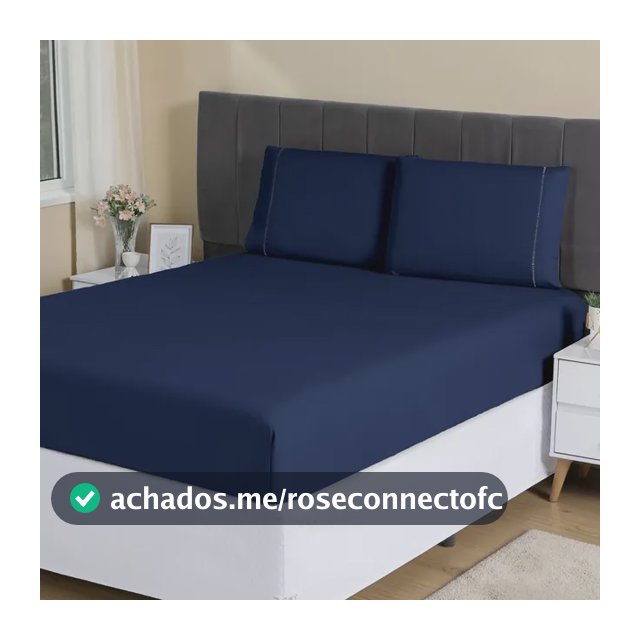 Jogo De Lençol Queen Micropercal 400 Fios Sofisticado 3pç Cor Azul-marinho Desenho do tecido Liso