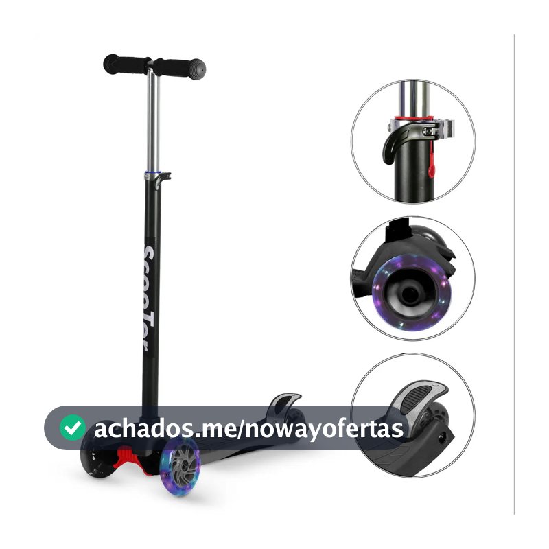 Patinete Infantil AMG Ajustável 4 Rodas LED Preto Até 70kg