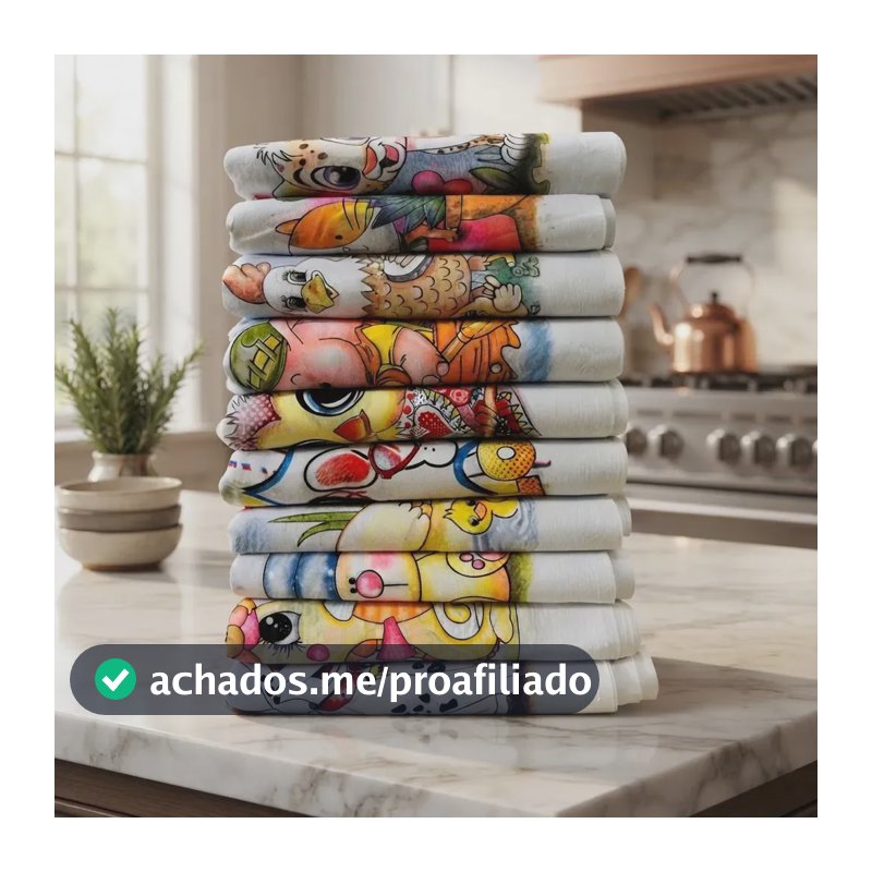 Kit 10 Pano De Prato Estampado 100% Algodão