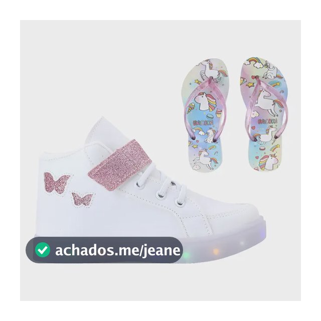 Tênis Feminino Infantil Botinha Borboleta De Led + Chinelo