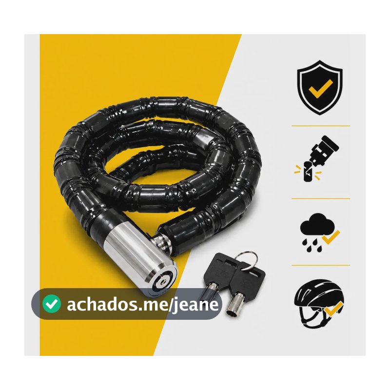 Corrente Antifurto Reforçada de Aço para Moto, Bicicleta e Portão com Chave Tubular de Alta Segurança 22mm