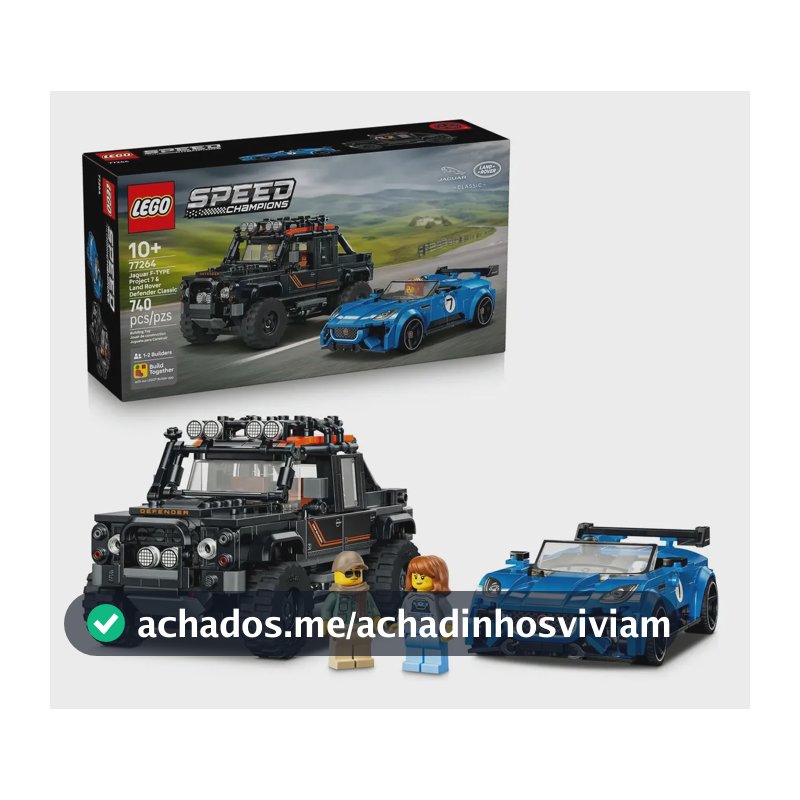 LEGO Speed Champions Jaguar Project 7 e Land Rover Defender 77264; Conjunto de construção de carros; Kit com 2 veículos britânicos icônicos para crianças montarem; Presente para Crianças; 10+