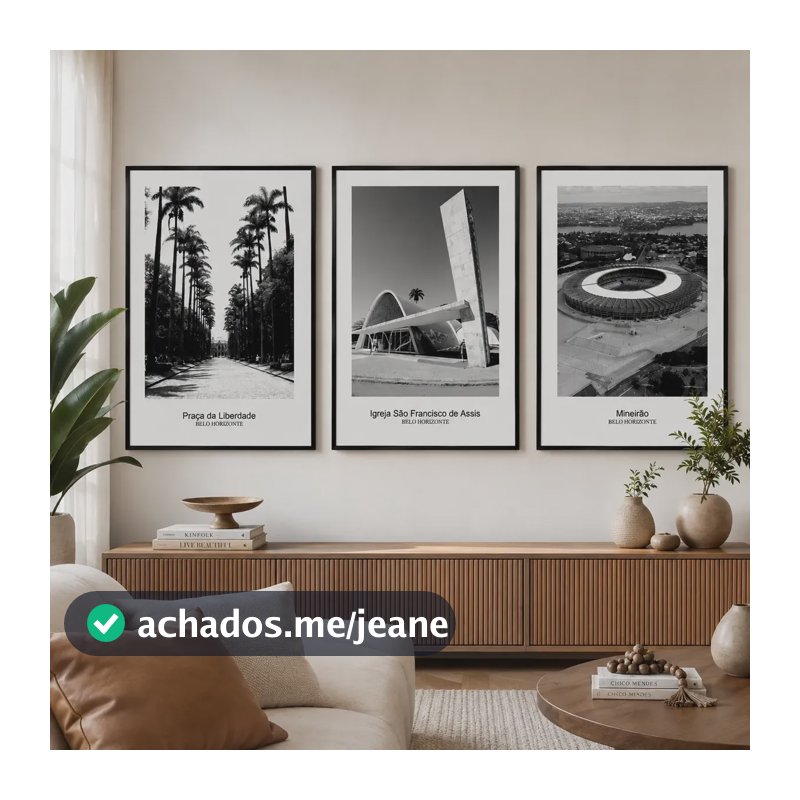 Quadro Decorativo Cidade Belo Horizonte P/ Sala Casa Quarto Preto E Branco Preto