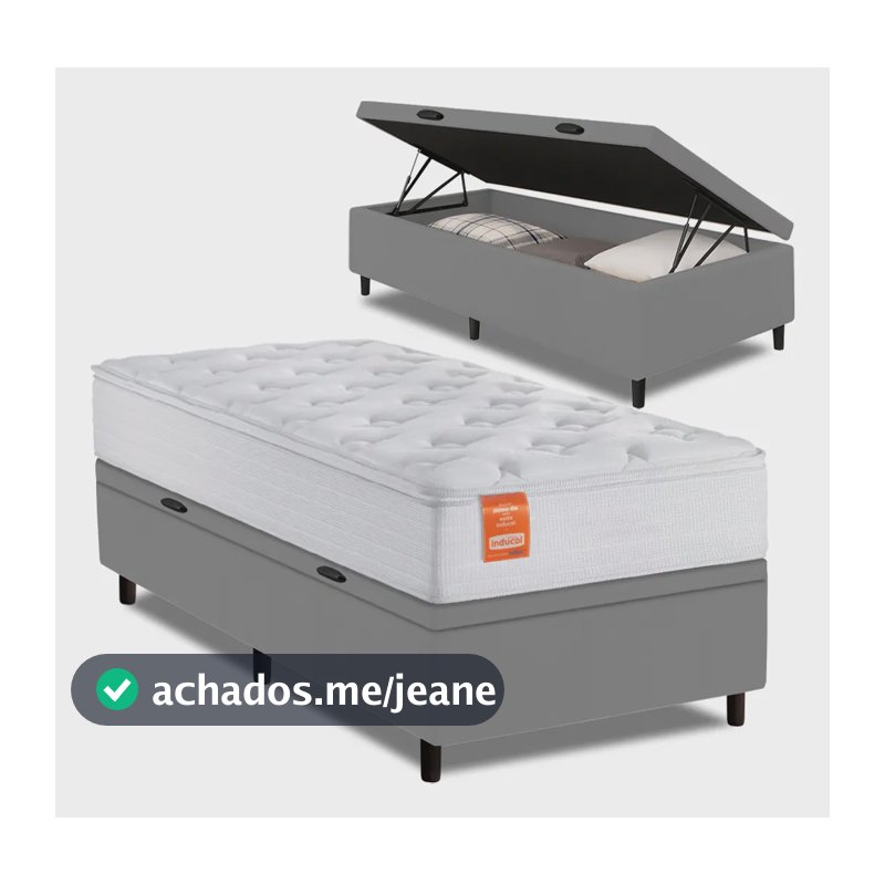 Cama Box Baú Solteiro Molas Ensacadas Real Cinza Inducol Cinza