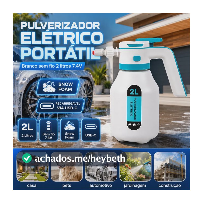Pulverizador Elétrico VERUNTO 2 L para Carro, Jardim e Casa, com Bateria