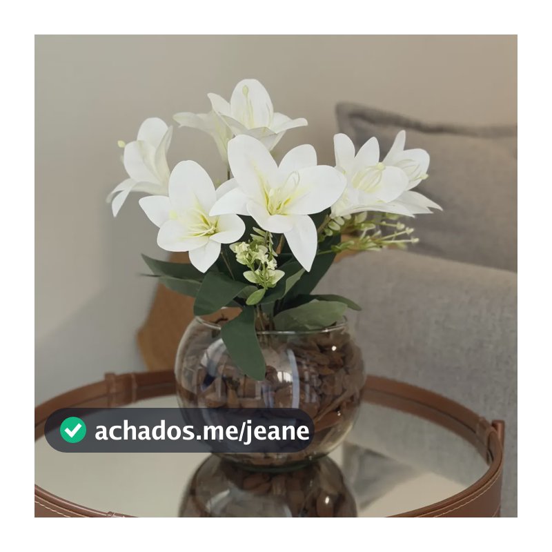 Arranjo Rosas E Lirios Decoração Artificail Vaso Jarro Lírios Brancos