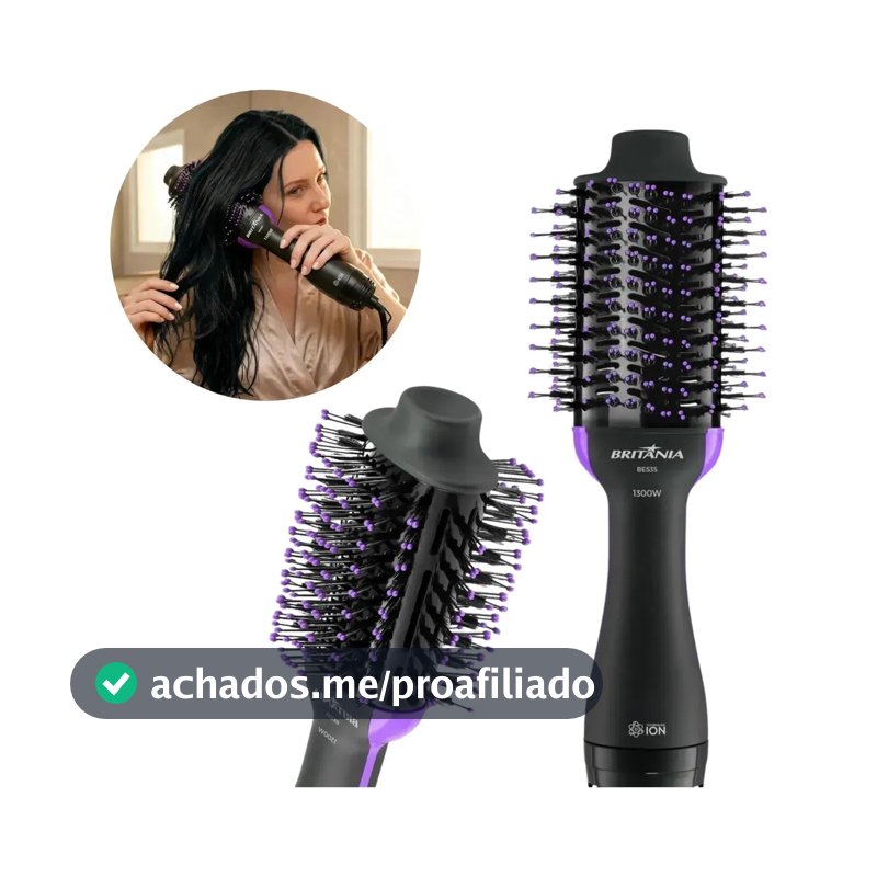 Escova Secadora Britânia BES35 Nanocerâmica 1300W Bivolt Alisadora Modeladora Secador 4 em 1 Alta Potência