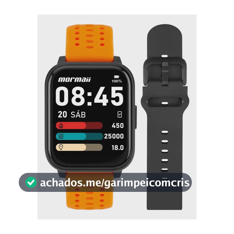 Smartwatch Mormaii Life Plus com Pulseiras Esportivas Laranja e Preto