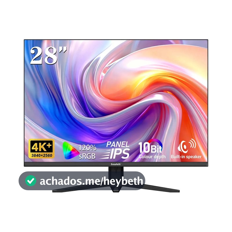 Gawfolk Monitor 4K 28 Polegadas IPS Ultra HD (3840 × 2560) 10 bits 128% SRGB Caixas Som Integradas DisplayPort HDMI Preto