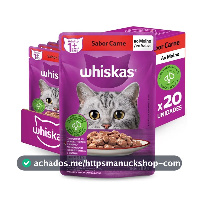 Whiskas Sachê Carne ao Molho para Gatos Adultos KIT 20 unidades de 85 g