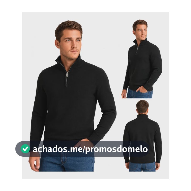 Blusa De Frio Masculina Suéter Gola Alta Inverno Premium Preto Gg
