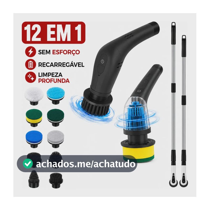 Escova Elétrica Limpeza Kit Sem Fio Giratória Portátil Preta Branco