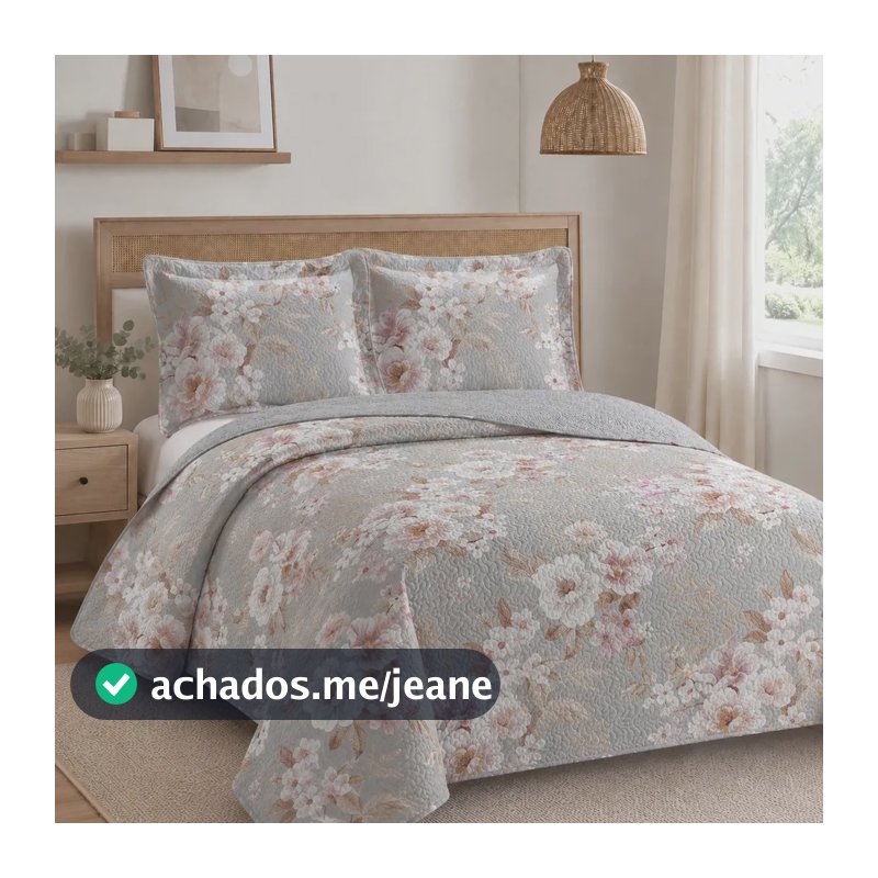 Kit Colcha Cobre Leito Casal 3 Peças Estampado Dupla Face Floral_20