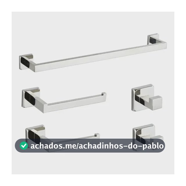 Kit 5 Conjunto Acessorios Suporte Banheiro Lavabo Inox 304 Prateado Brilhante