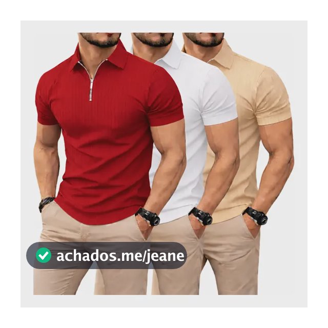 Kit 3 Camiseta Polo Manga Curta Com Zíper Masculina Canelada