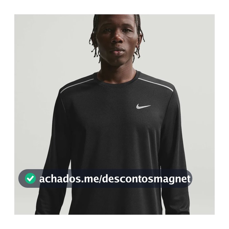 Camiseta Dri-fit Nike Manga Longa Uv Miler Masculina Preto G