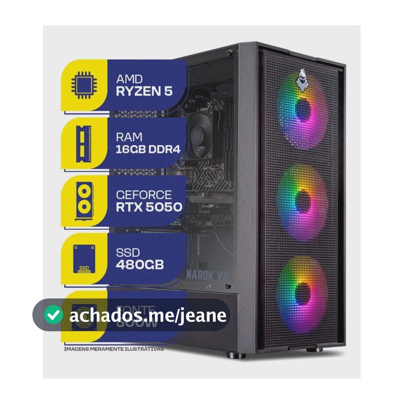 PC Gamer MCL, AMD RYZEN 5 5500, RTX 5050 8GB, 16GB DDR4, SSD 480GB, Fonte 500W 80 Plus