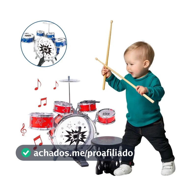 Atentu Mini bateria infantil atentu banquinho brinquedo com 5 tambores vermelho