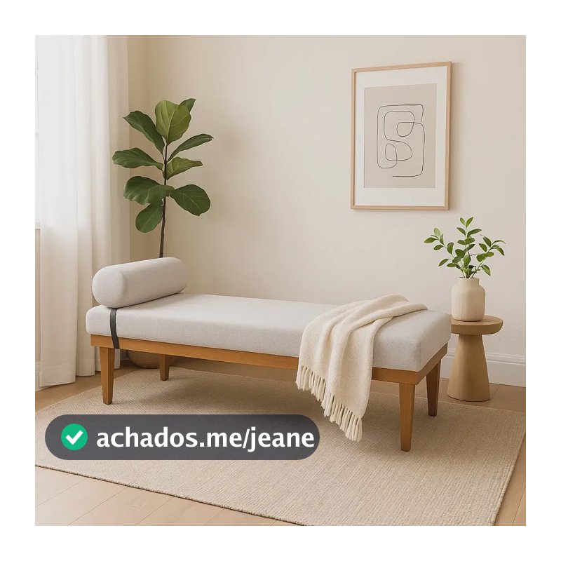 Banqueta Pufe Banco Luna 1 Metro Boucle Base Madeira Encosto Assento Boucle Areia