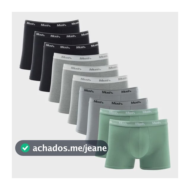 Kit 10 Mash Boxer Masculino  Boxer Cotton 110.20 Preto / Cinza / Cinza Escuro / Verde G