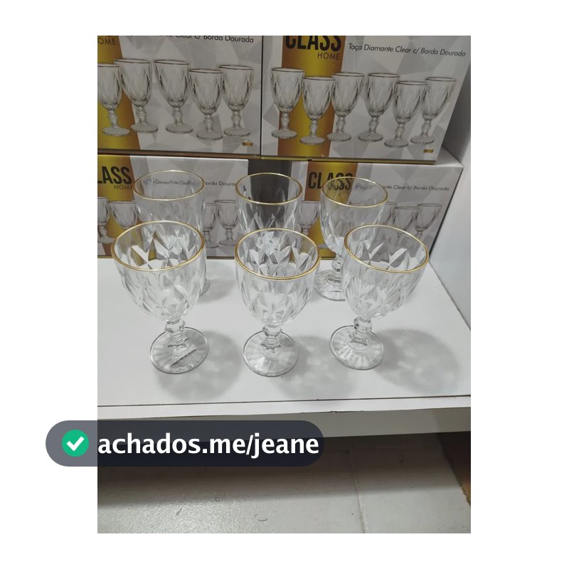 Taça Vidro Diamante 330ml Kit C/6 Unidades Cor Transparente C/ Borda Dourada