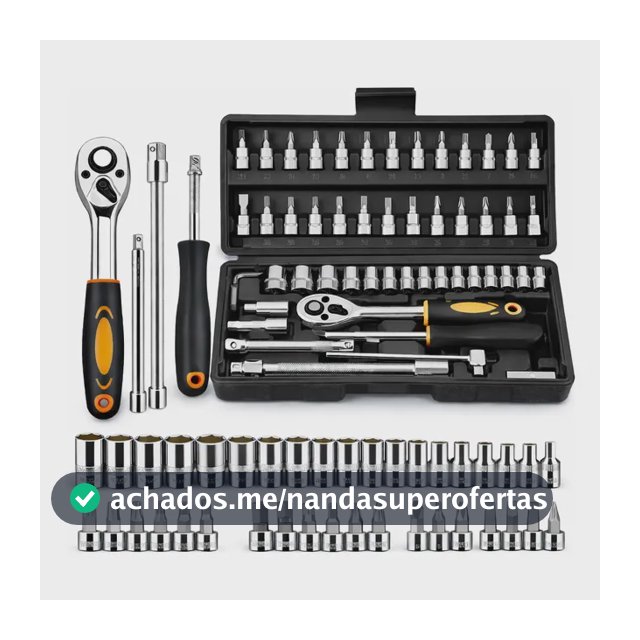 Kit Ferramenta Estojo Soquetes Chave Catraca Manual 46 Peças Preto