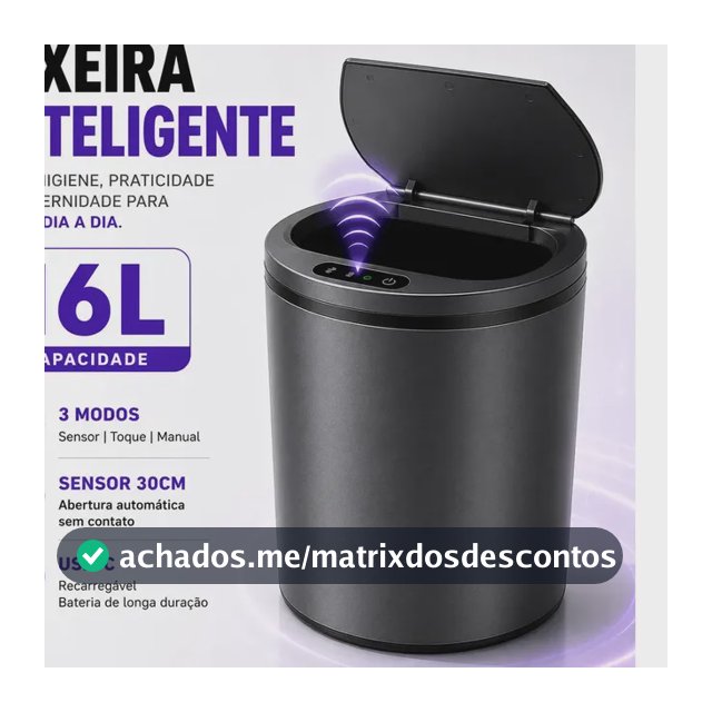 Lixeira Inteligente 16L Com Sensor Automático USB-C Para Cozinha Banheiro Cinza