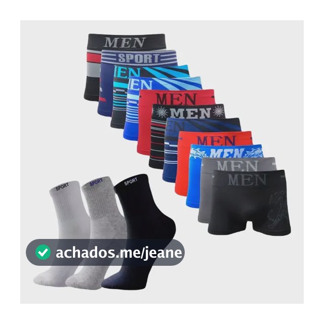 Kit 10 Cuecas Boxer Adulto + 12 Pares Meias Sport Longa