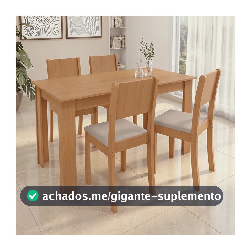 Conjunto Sala De Jantar Com 4 Cadeiras Grupo Lopas Easy Line Cor Amêndoa