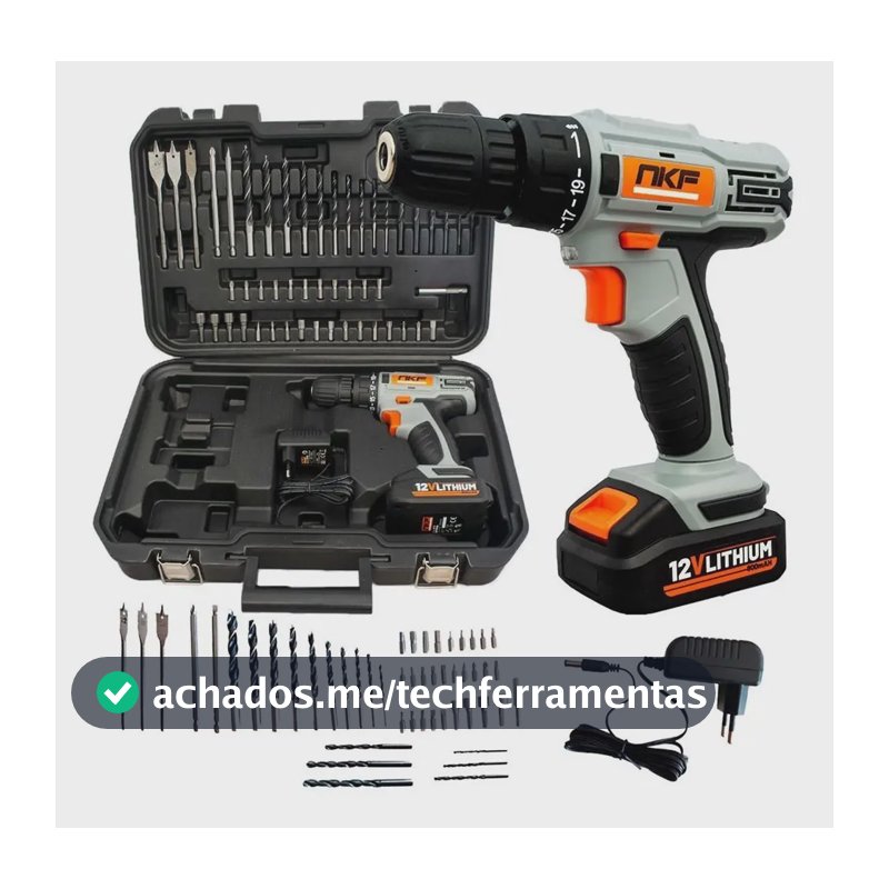 Furadeira Parafusadeira À Bateria +50 Acessórios Nkf Cor Cinza
