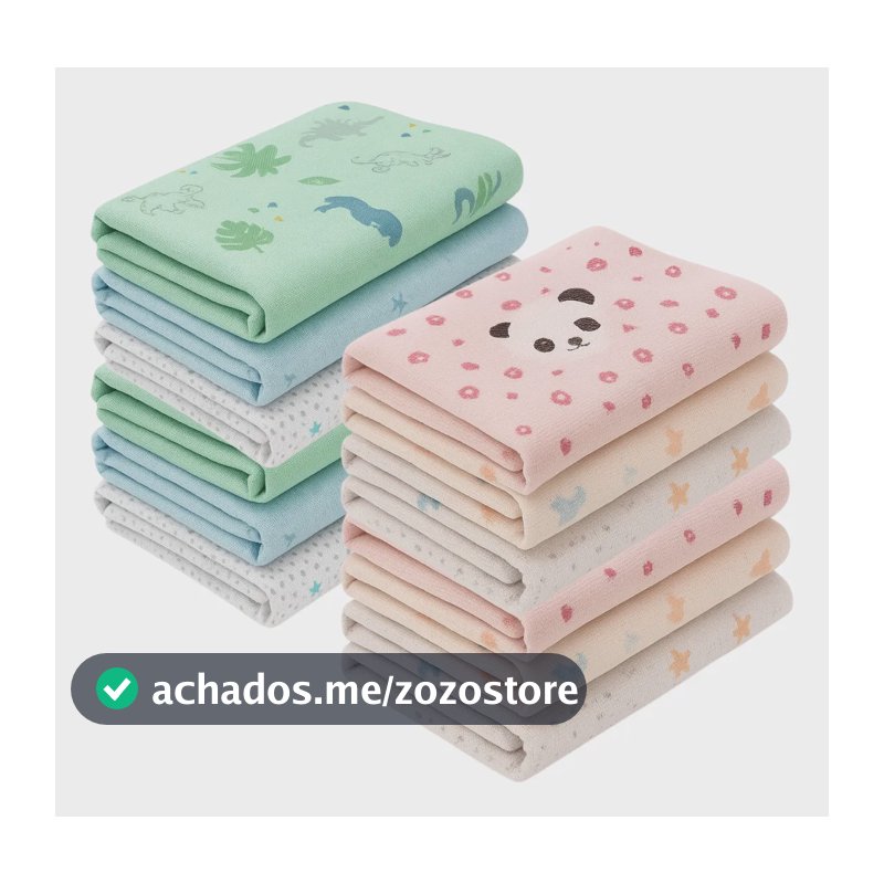 Kit 6 Cueiros Algodão Flanelado Manta Enxoval Bebê 80x50cm Animais Azul Azul