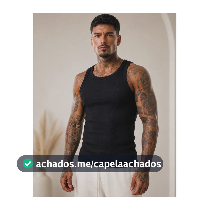 Regata Americana Masculina Canelada Slim Básica Premium Preto M Canelado