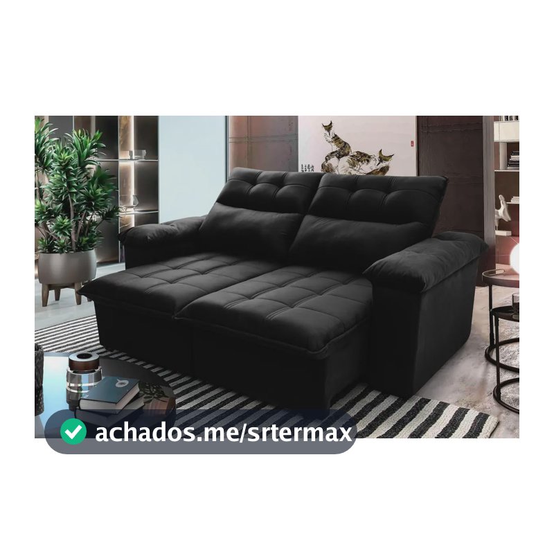 Sofá Retrátil Reclinável Verona 1,80m Preto Molas No Assento - King House