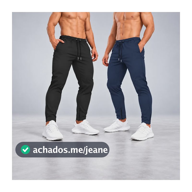 Kit 2 Calças Jogger Tactel Com Elastano Bolsos E Zipper Preta E Marinho G
