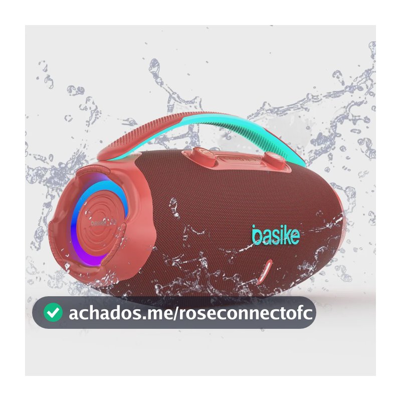 Caixa De Som Basike Ba-RAD207 Edição 80W Rádio FM Bluetooth 5.3 TWS RGB Bass Boost 9000mAh Rosa