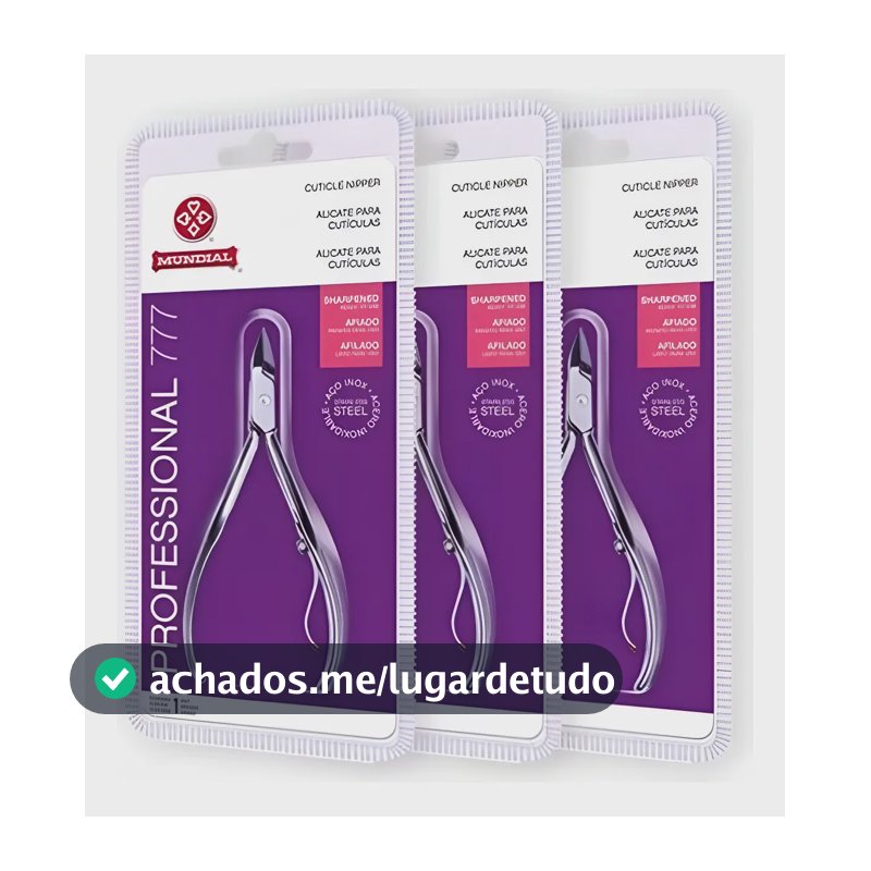 Kit 3 Alicates Inox Cutícula Afiado 777 Profissional Mundial Azul-aço