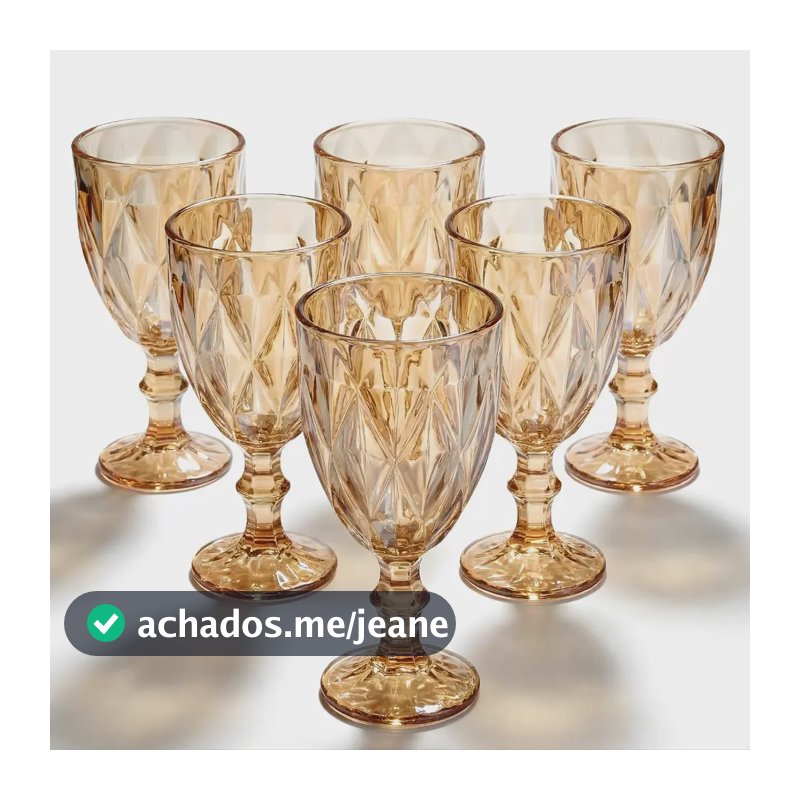Jogo 6 Taças Vidro Diamond Transparente Ambar Bico De Jaca 330ml