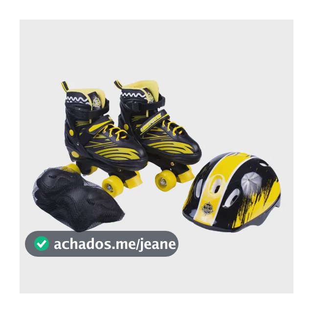 Patins Infantil Quad 4 Rodas Com Kit Proteção E Capacete Cor Preto-amarelo Tamanho Dos Patins 34-37