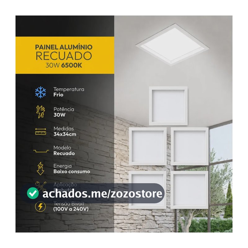 Kit 5 Painel led Plafon Recuado Embutir 30w 6500k Branco Frio 34cm 110v/220v Branco Alut by Avant