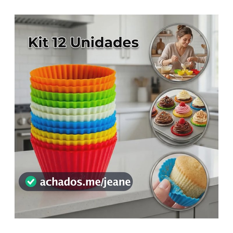 Kit 12 Formas De Silicone Antiaderente Cupcake Bolinho Empada Muffin Forno Air Fryer Micro-ondas Lavável Reutilizável Ciclo Alternativa