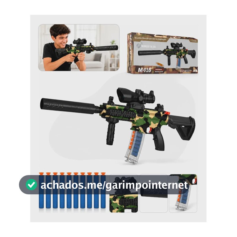 Pistola Brinquedo M416 Lança Dardos Espuma Infantil Seguro Semi Automática 10 Dardos Tipo Nerf Infantil Camuflado Kizumba