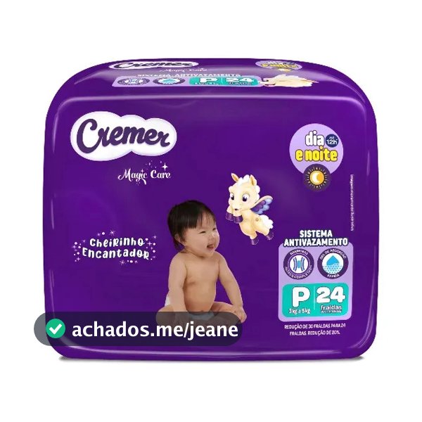 Fralda Cremer Jumbo P 24 Unidades Pequeno (p) Sem Gênero