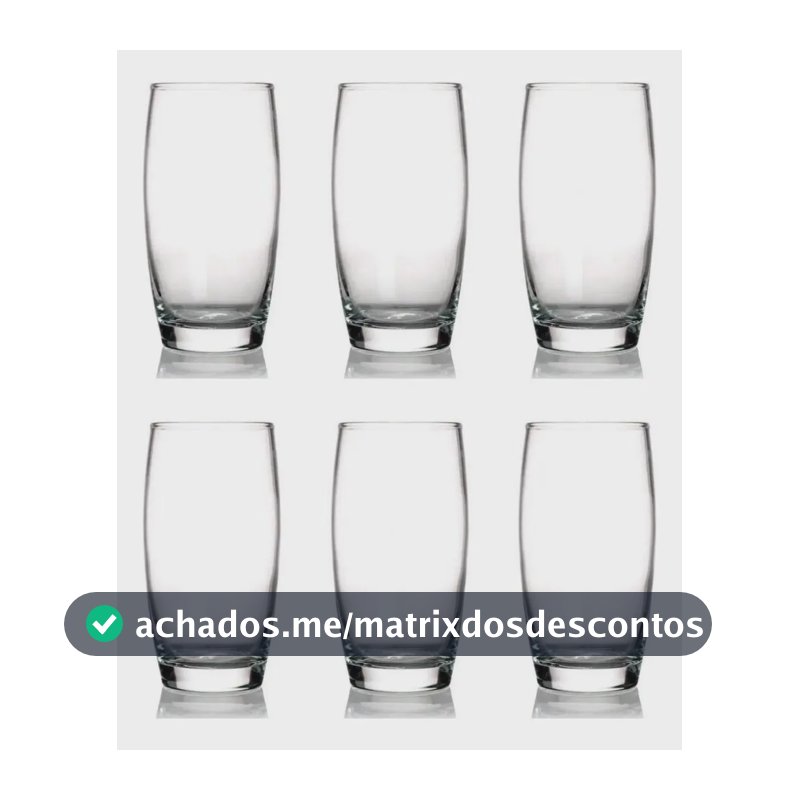 Kit 6 Copos Oca Nadir 300ml Vidro para Água e Suco