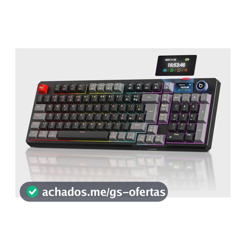 Teclado Mecânico Sem Fio Com Tela, Tri-Mode Bt5.0/2.4 G/Usb-C, Rgb Teclado Gamer Hot Swap Com Personalizável E Anti Ghosting, Teclado Switch Vermelho Wireless Para Jogos/Pc/Mac/Linux, Preto