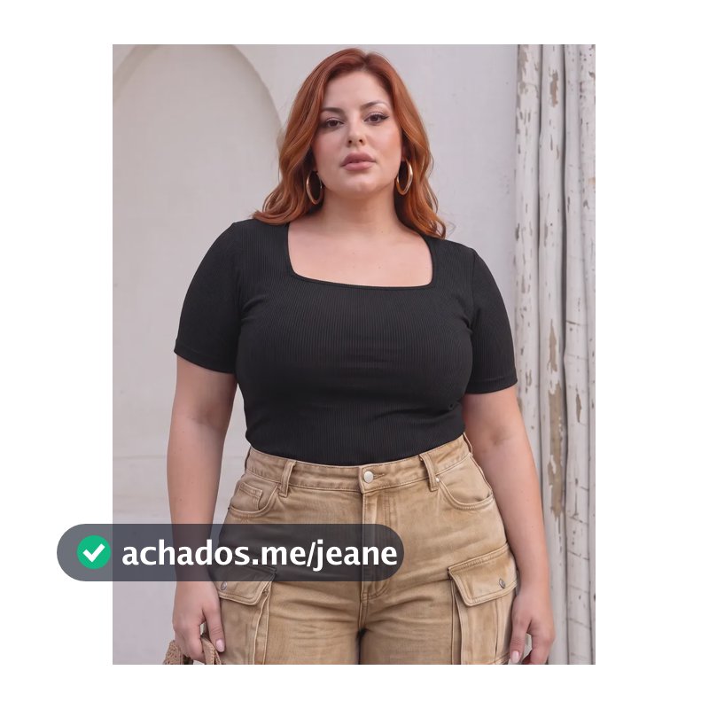 Blusa Plus Size Curta Decote Confortável Alta Elasticidade Preto G1