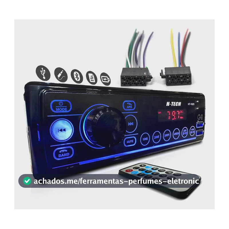 Auto Rádio HTECH HT-1025 Bluetooth USB Aux para Carros